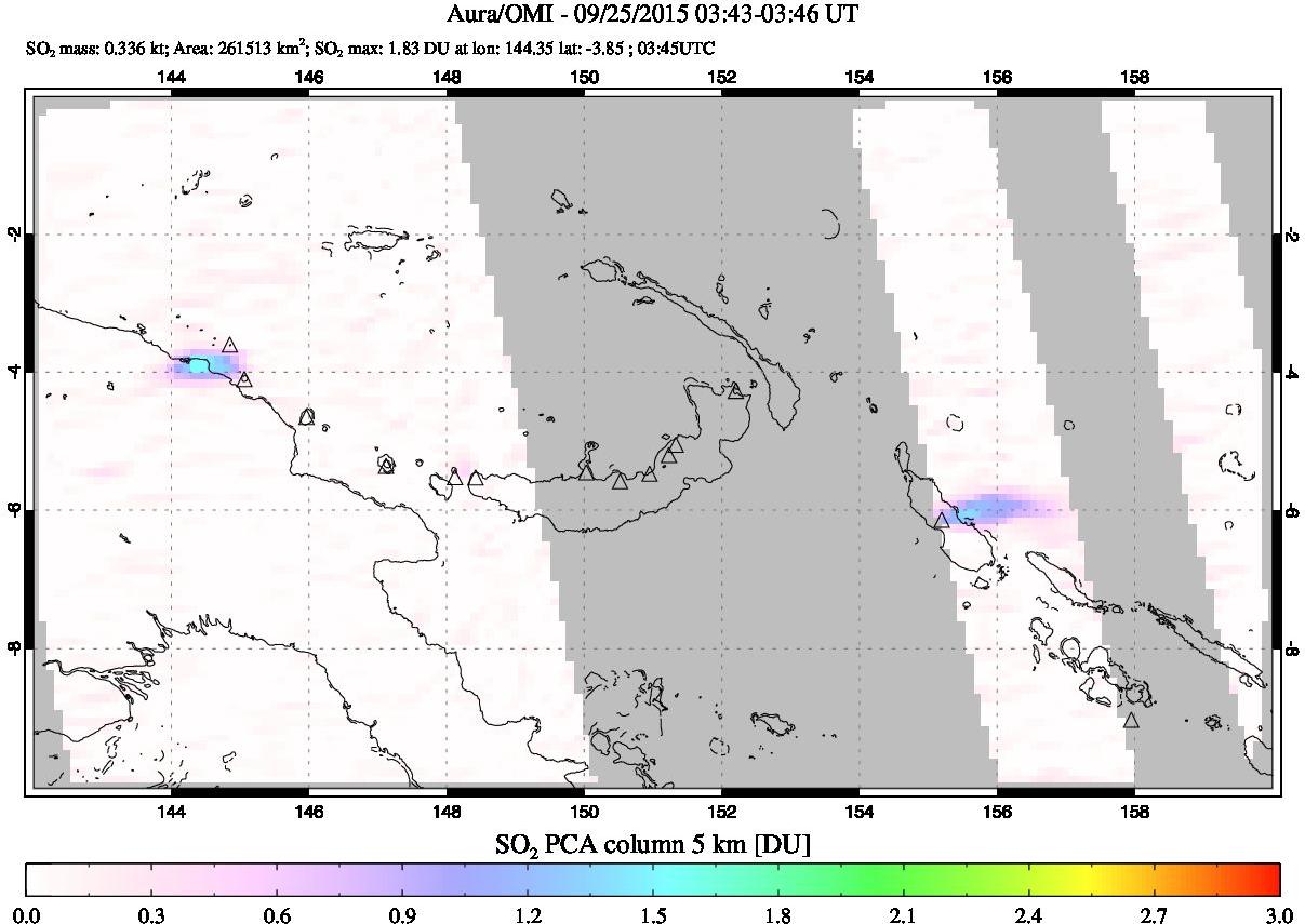 A sulfur dioxide image over Papua, New Guinea on Sep 25, 2015.