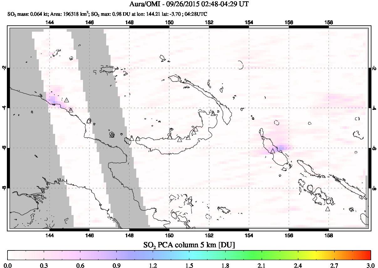 A sulfur dioxide image over Papua, New Guinea on Sep 26, 2015.