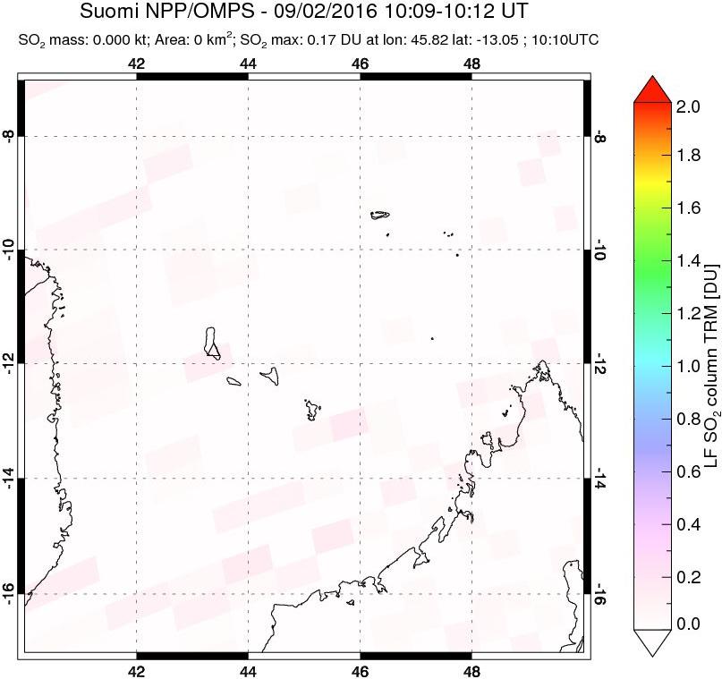 A sulfur dioxide image over Comoro Islands on Sep 02, 2016.