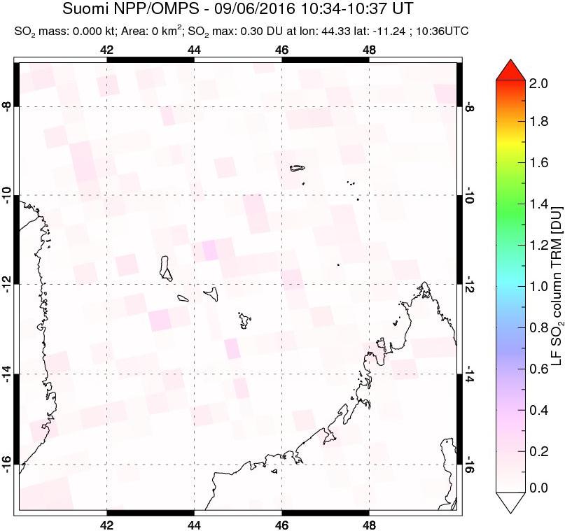 A sulfur dioxide image over Comoro Islands on Sep 06, 2016.