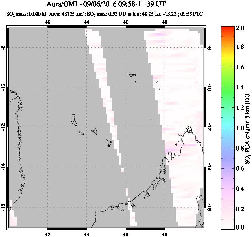 A sulfur dioxide image over Comoro Islands on Sep 06, 2016.