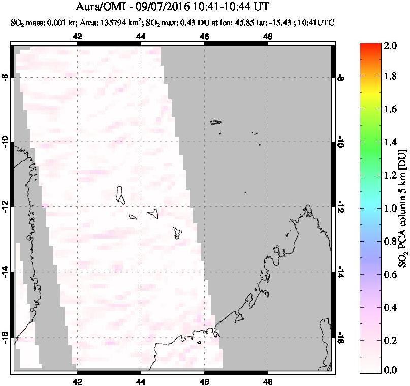 A sulfur dioxide image over Comoro Islands on Sep 07, 2016.