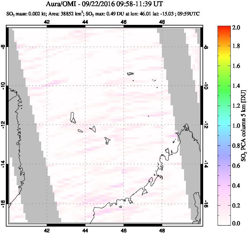 A sulfur dioxide image over Comoro Islands on Sep 22, 2016.
