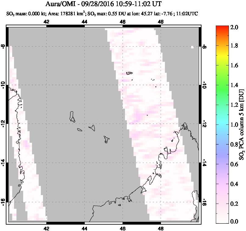A sulfur dioxide image over Comoro Islands on Sep 28, 2016.