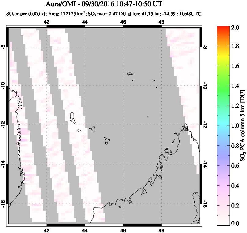 A sulfur dioxide image over Comoro Islands on Sep 30, 2016.