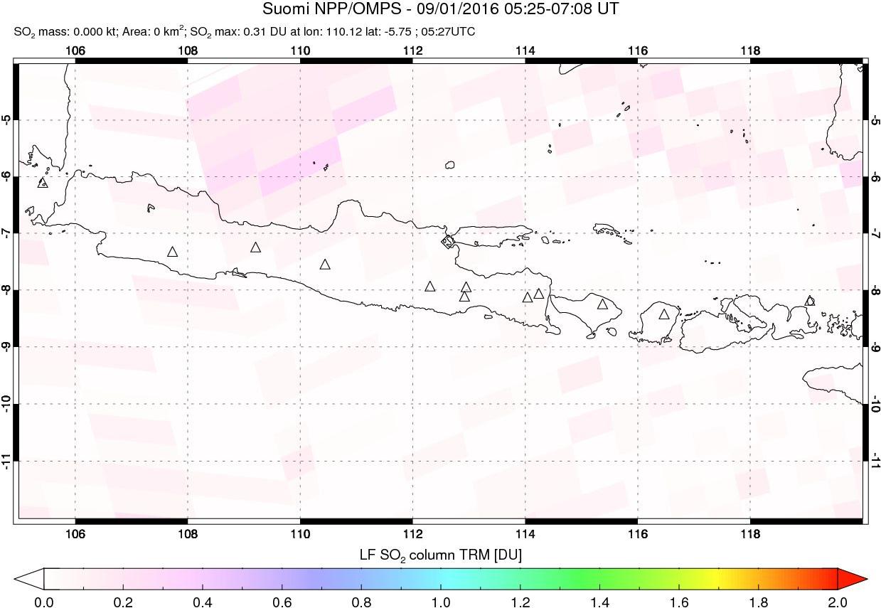 A sulfur dioxide image over Java, Indonesia on Sep 01, 2016.