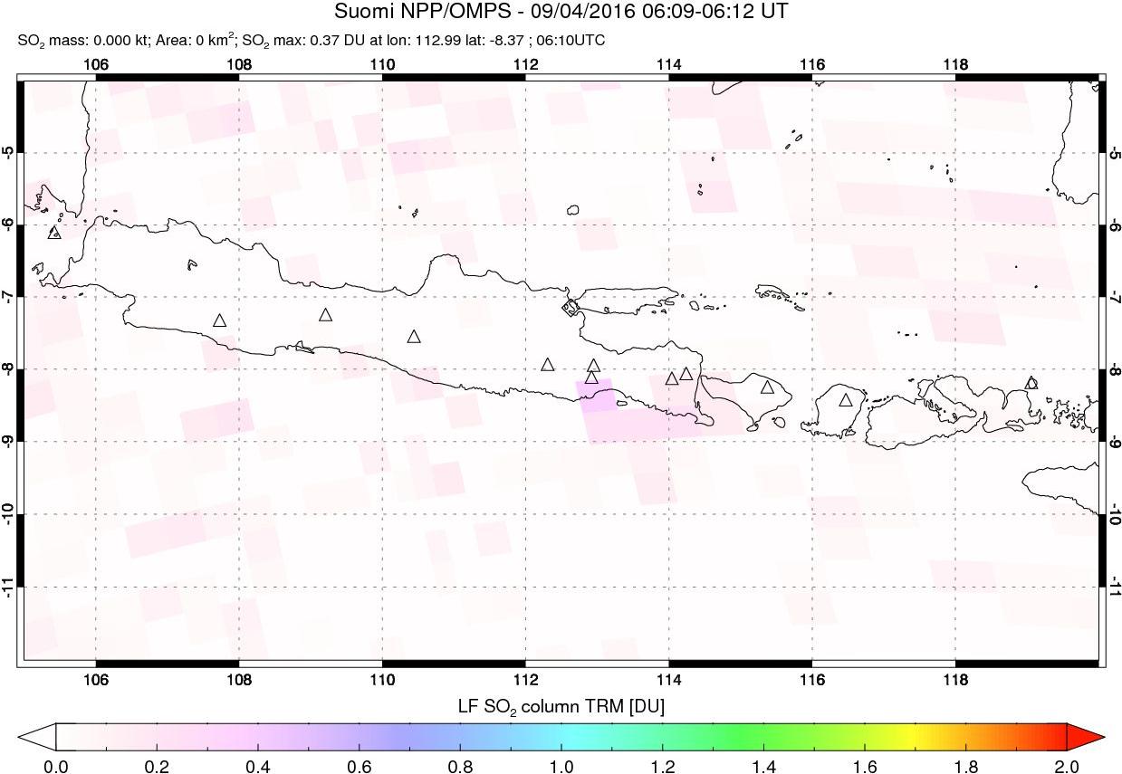 A sulfur dioxide image over Java, Indonesia on Sep 04, 2016.
