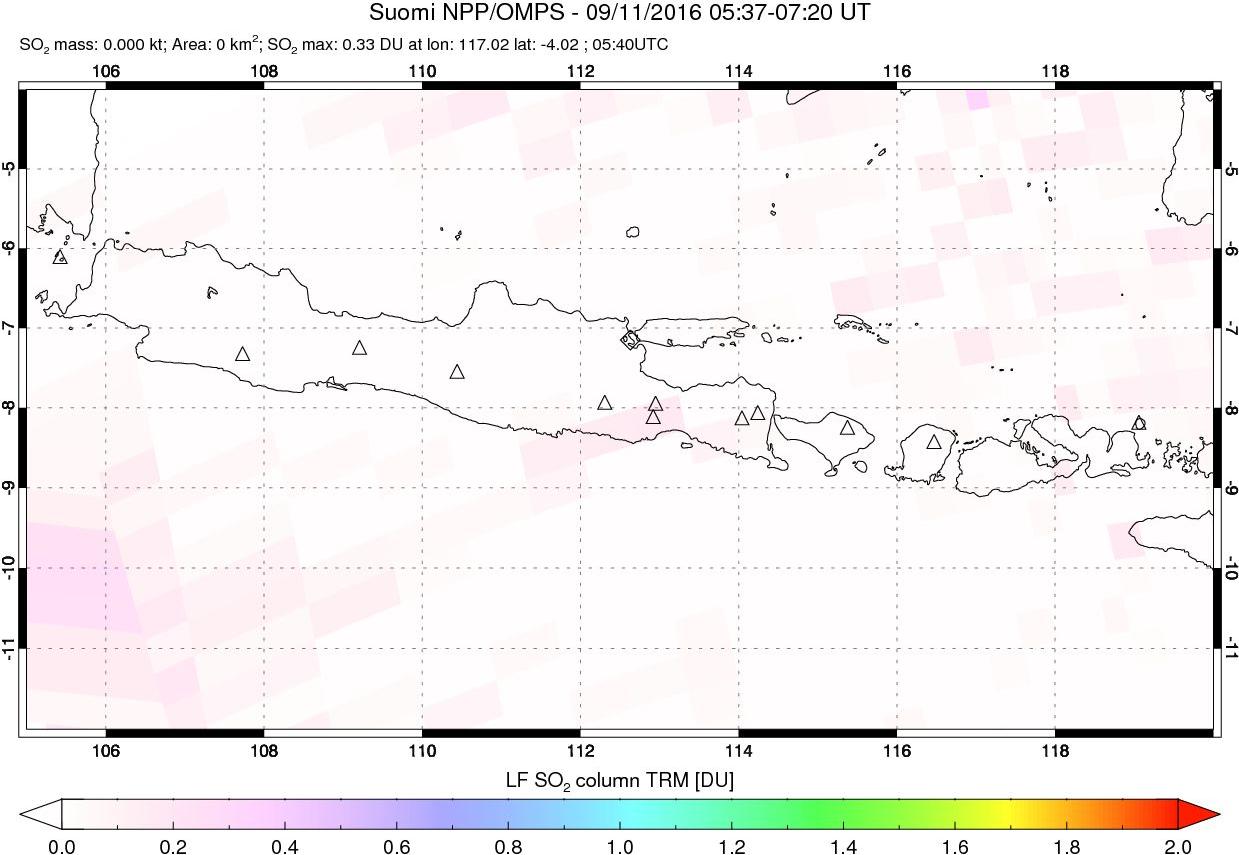 A sulfur dioxide image over Java, Indonesia on Sep 11, 2016.