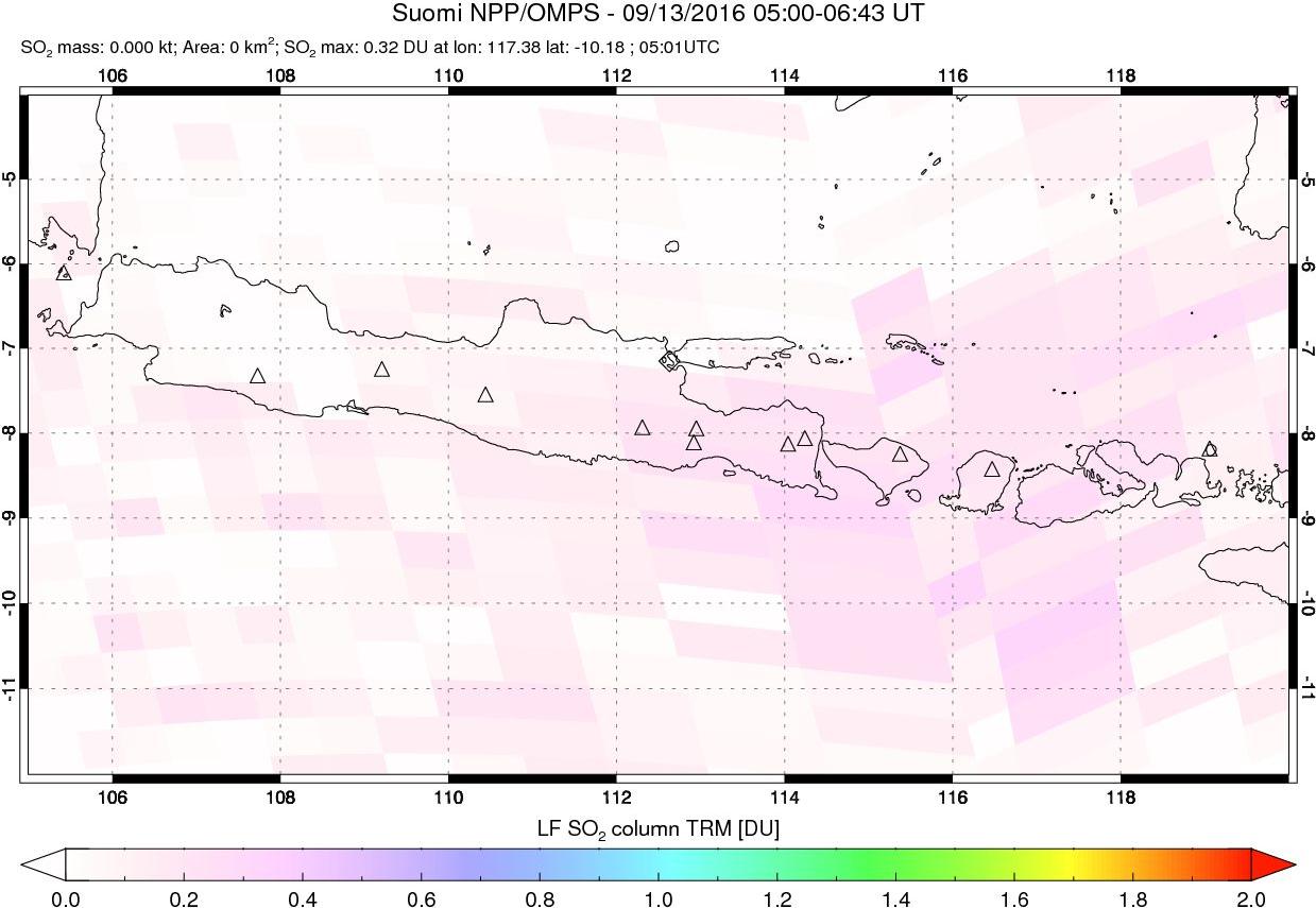 A sulfur dioxide image over Java, Indonesia on Sep 13, 2016.