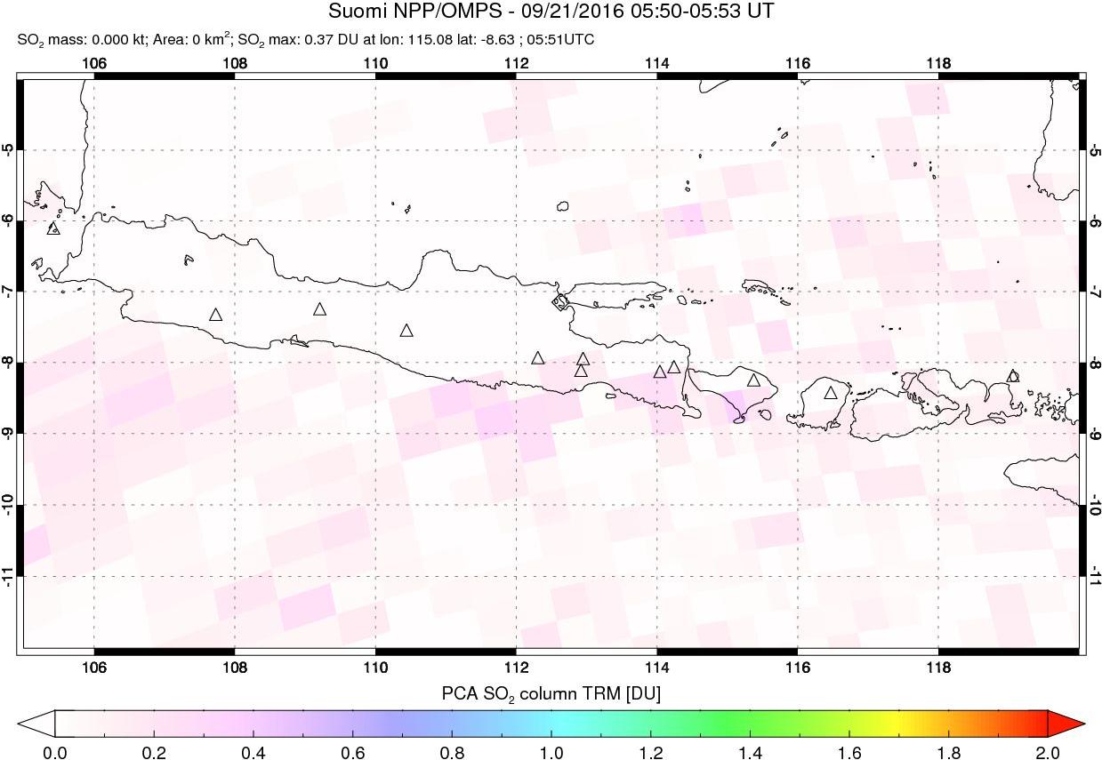 A sulfur dioxide image over Java, Indonesia on Sep 21, 2016.