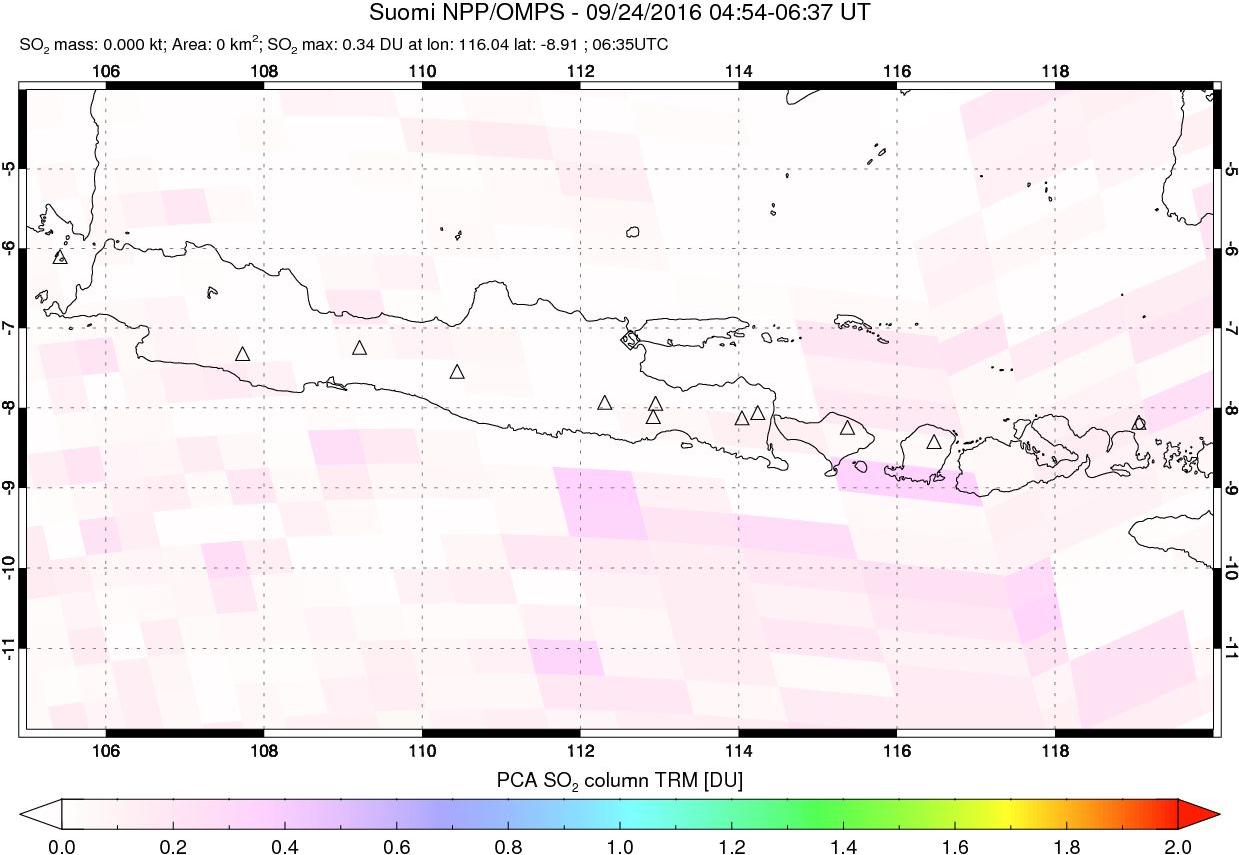 A sulfur dioxide image over Java, Indonesia on Sep 24, 2016.