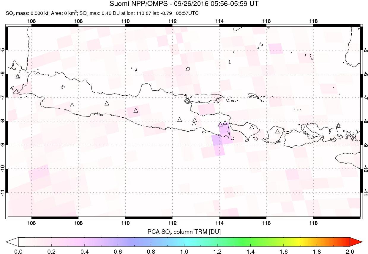 A sulfur dioxide image over Java, Indonesia on Sep 26, 2016.