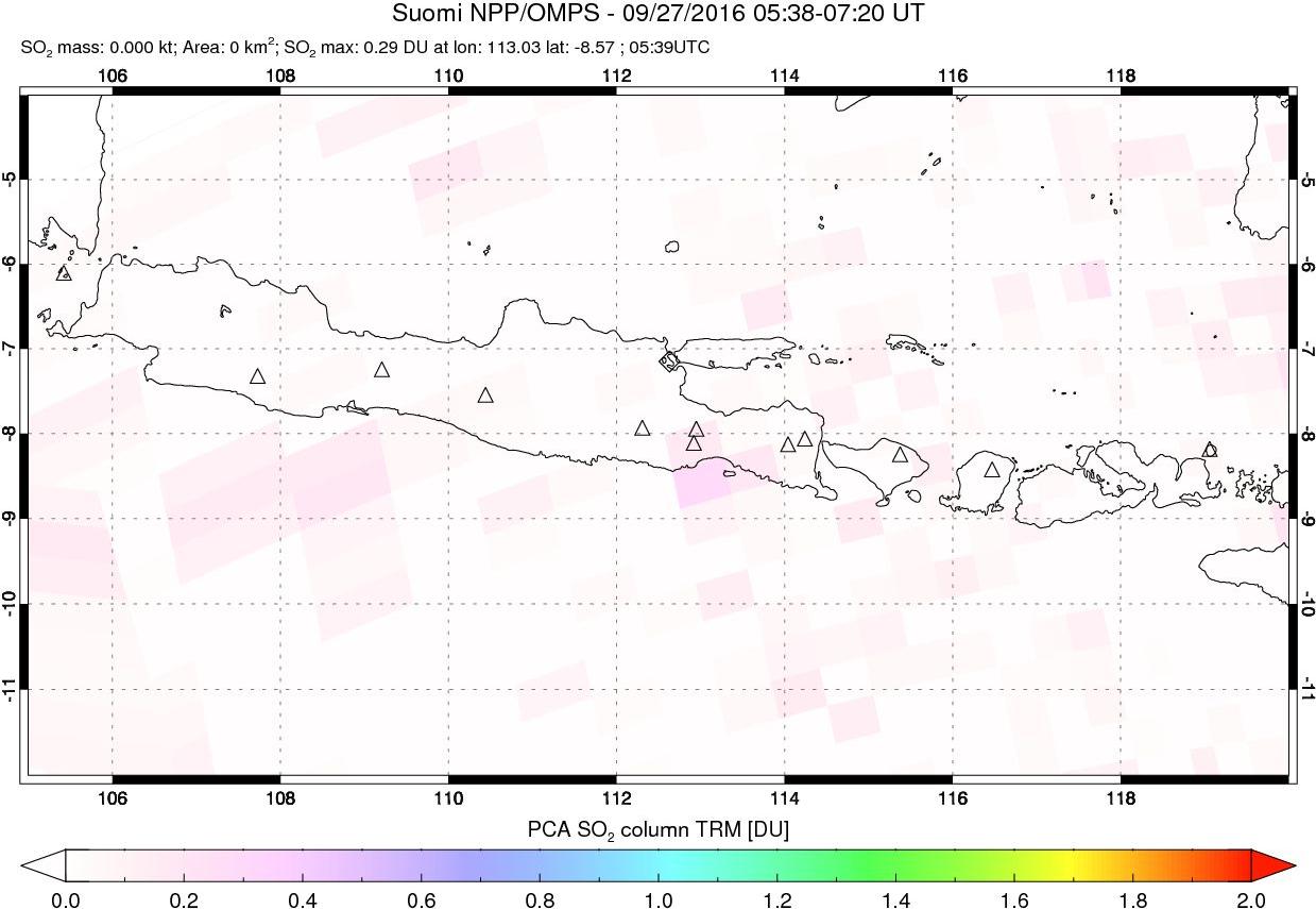 A sulfur dioxide image over Java, Indonesia on Sep 27, 2016.