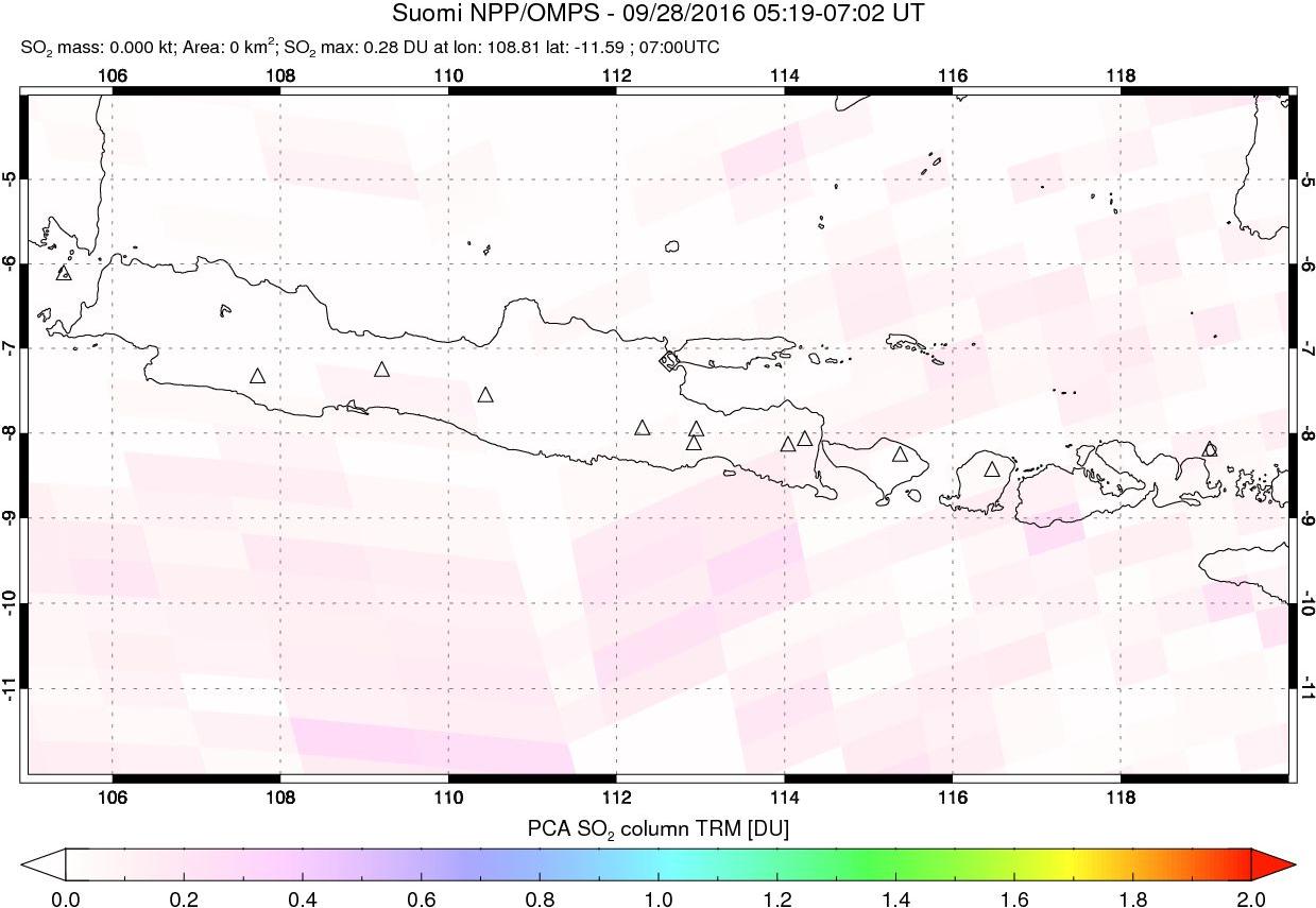 A sulfur dioxide image over Java, Indonesia on Sep 28, 2016.
