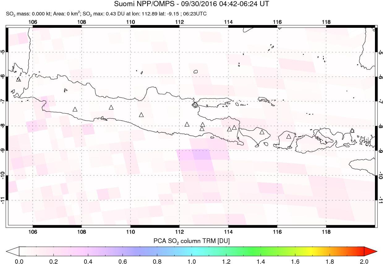 A sulfur dioxide image over Java, Indonesia on Sep 30, 2016.