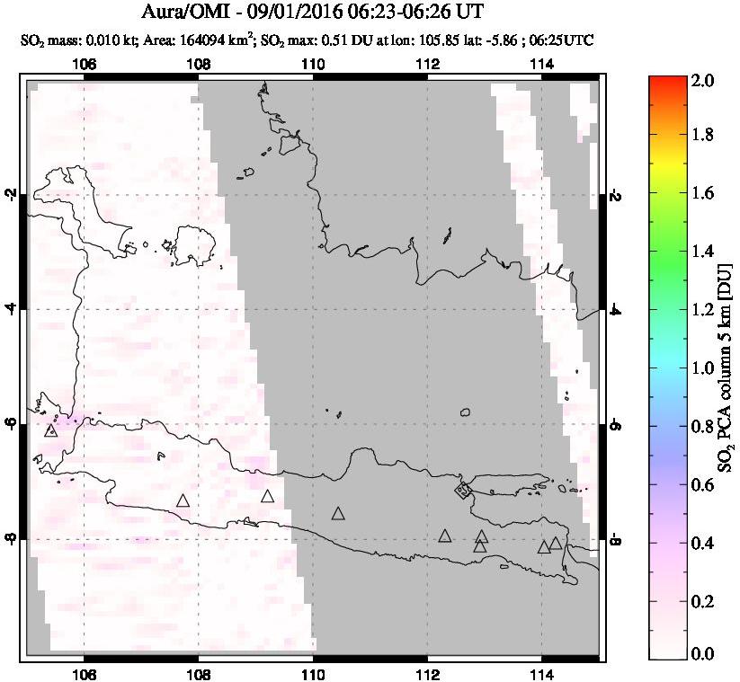 A sulfur dioxide image over Java, Indonesia on Sep 01, 2016.