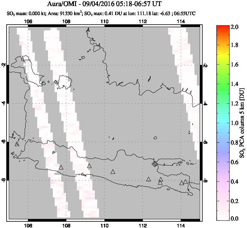 A sulfur dioxide image over Java, Indonesia on Sep 04, 2016.