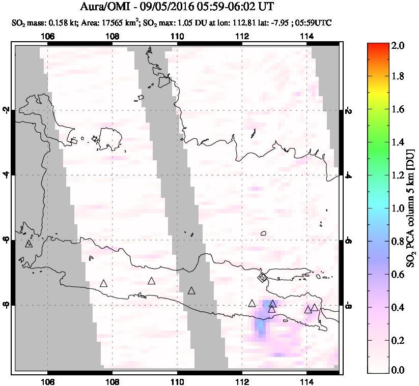 A sulfur dioxide image over Java, Indonesia on Sep 05, 2016.