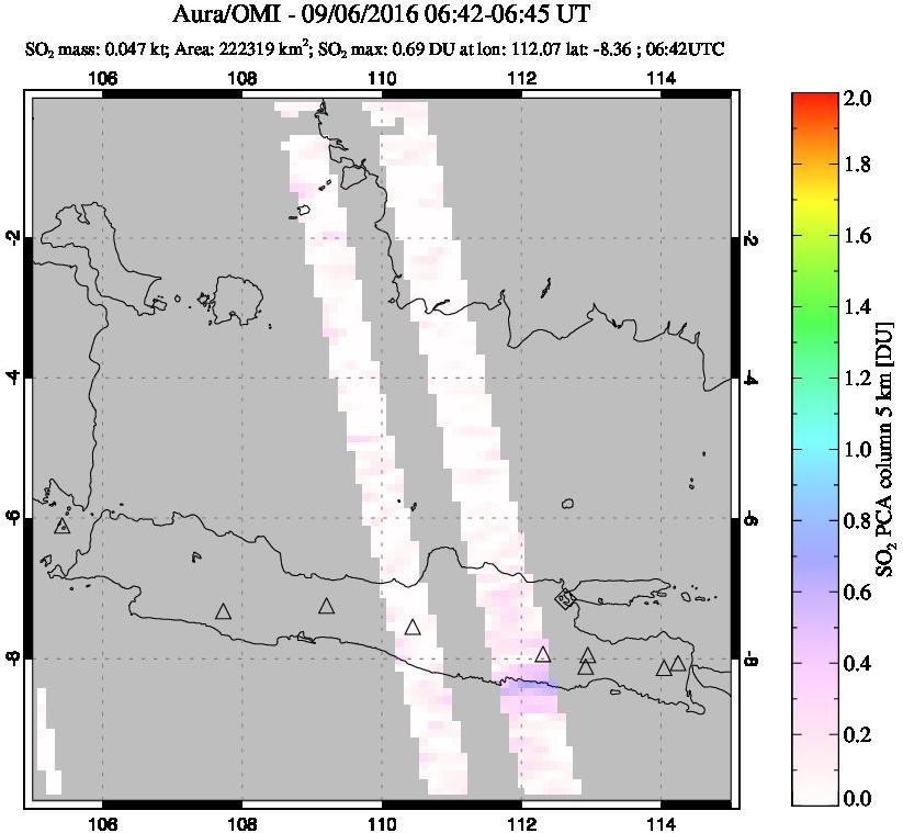 A sulfur dioxide image over Java, Indonesia on Sep 06, 2016.