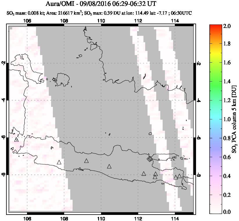 A sulfur dioxide image over Java, Indonesia on Sep 08, 2016.