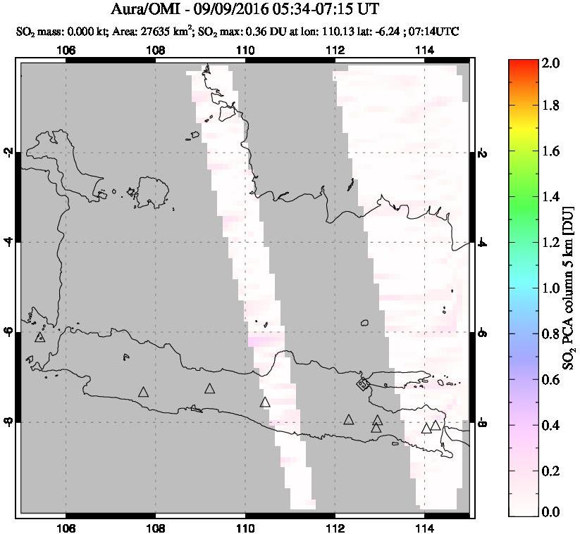A sulfur dioxide image over Java, Indonesia on Sep 09, 2016.