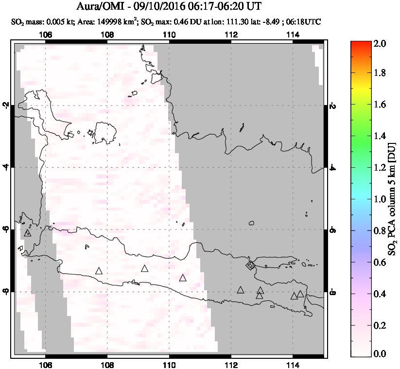 A sulfur dioxide image over Java, Indonesia on Sep 10, 2016.