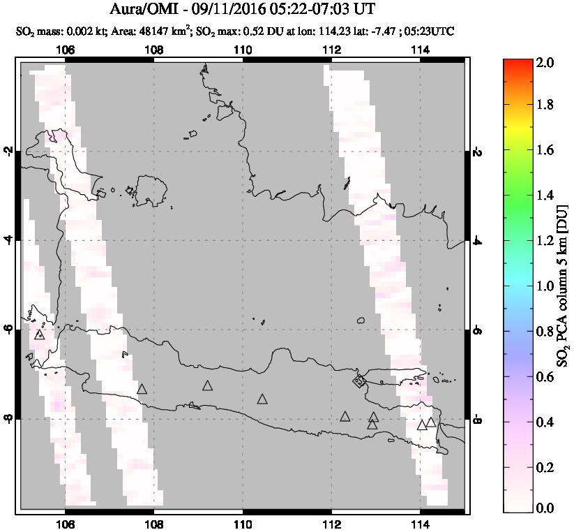 A sulfur dioxide image over Java, Indonesia on Sep 11, 2016.