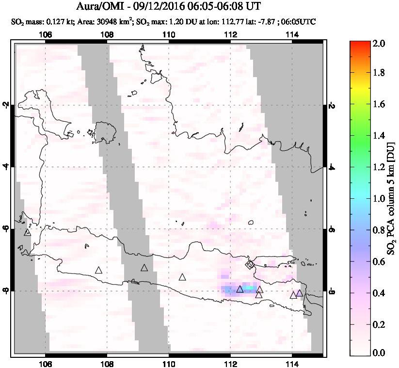 A sulfur dioxide image over Java, Indonesia on Sep 12, 2016.