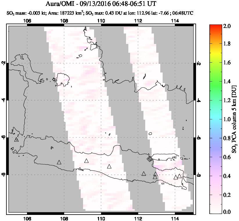 A sulfur dioxide image over Java, Indonesia on Sep 13, 2016.