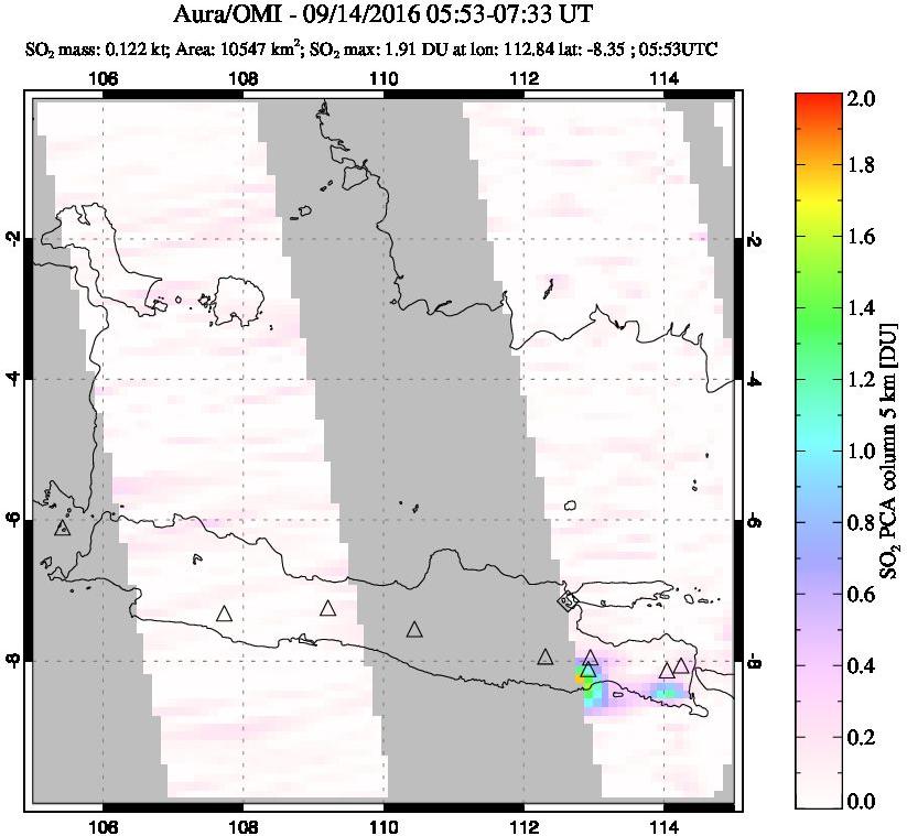 A sulfur dioxide image over Java, Indonesia on Sep 14, 2016.