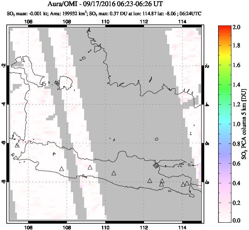 A sulfur dioxide image over Java, Indonesia on Sep 17, 2016.
