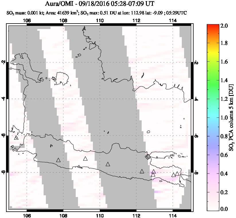 A sulfur dioxide image over Java, Indonesia on Sep 18, 2016.