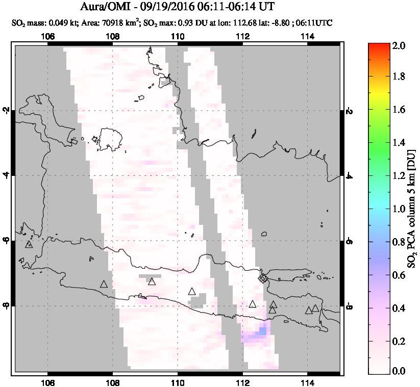 A sulfur dioxide image over Java, Indonesia on Sep 19, 2016.
