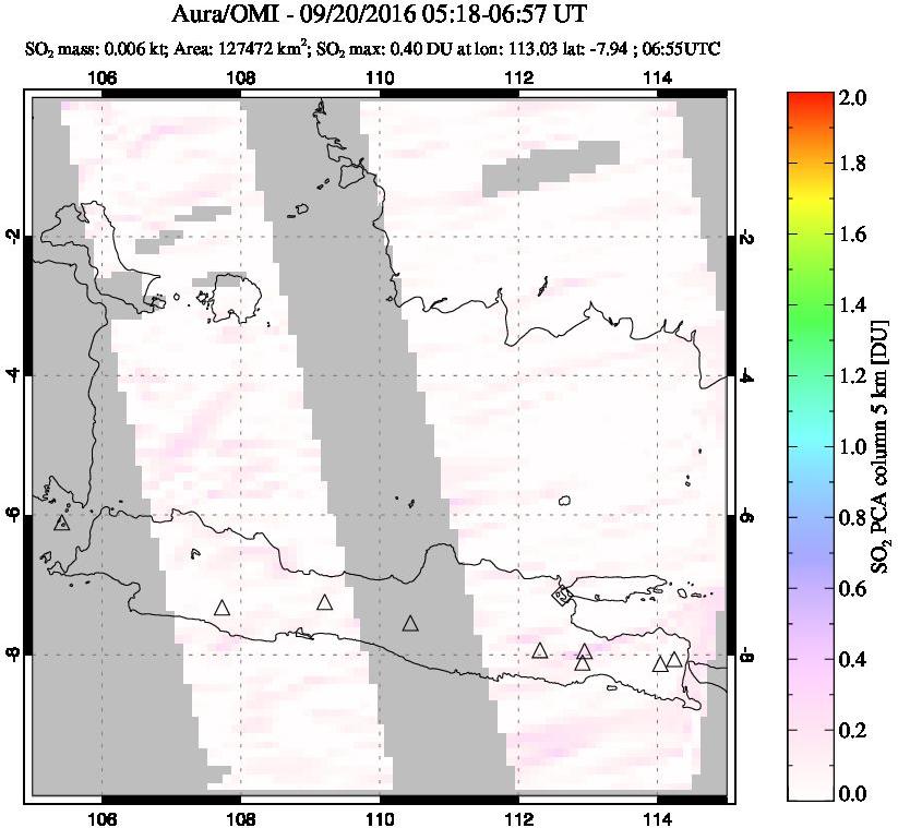 A sulfur dioxide image over Java, Indonesia on Sep 20, 2016.