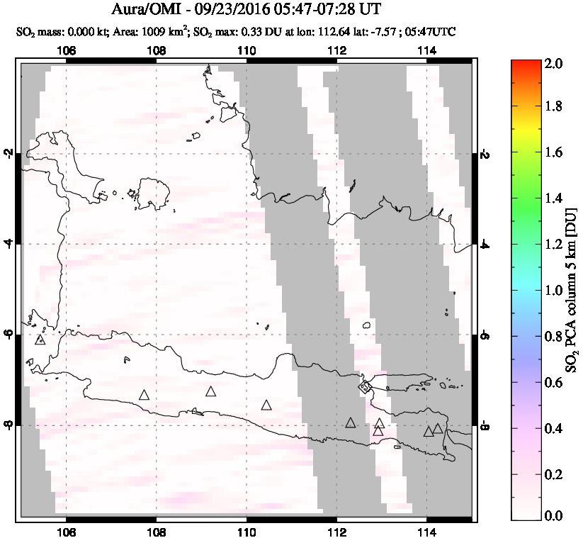 A sulfur dioxide image over Java, Indonesia on Sep 23, 2016.