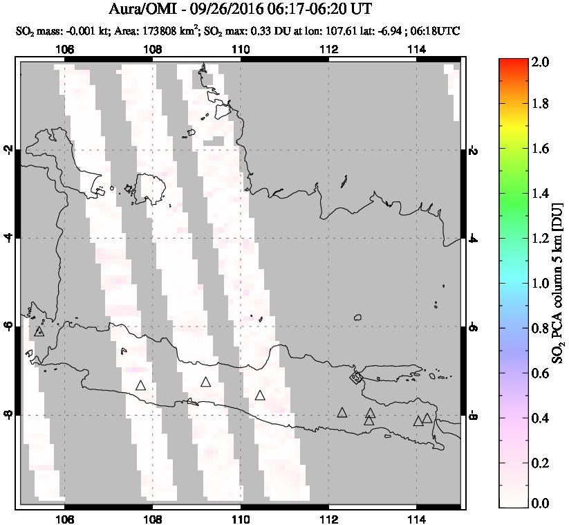 A sulfur dioxide image over Java, Indonesia on Sep 26, 2016.