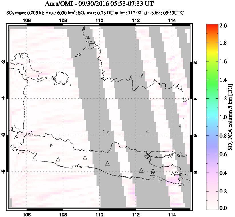A sulfur dioxide image over Java, Indonesia on Sep 30, 2016.