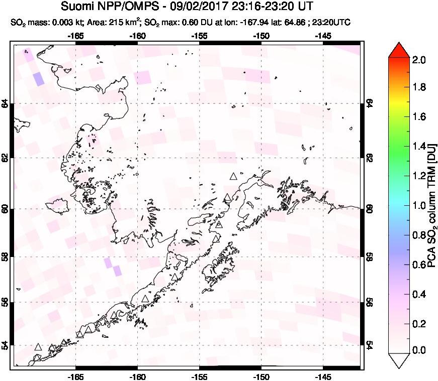 A sulfur dioxide image over Alaska, USA on Sep 02, 2017.