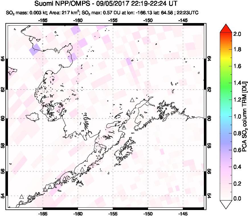 A sulfur dioxide image over Alaska, USA on Sep 05, 2017.