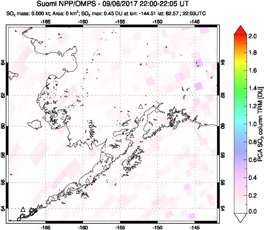 A sulfur dioxide image over Alaska, USA on Sep 06, 2017.