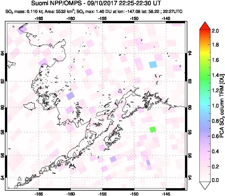 A sulfur dioxide image over Alaska, USA on Sep 10, 2017.