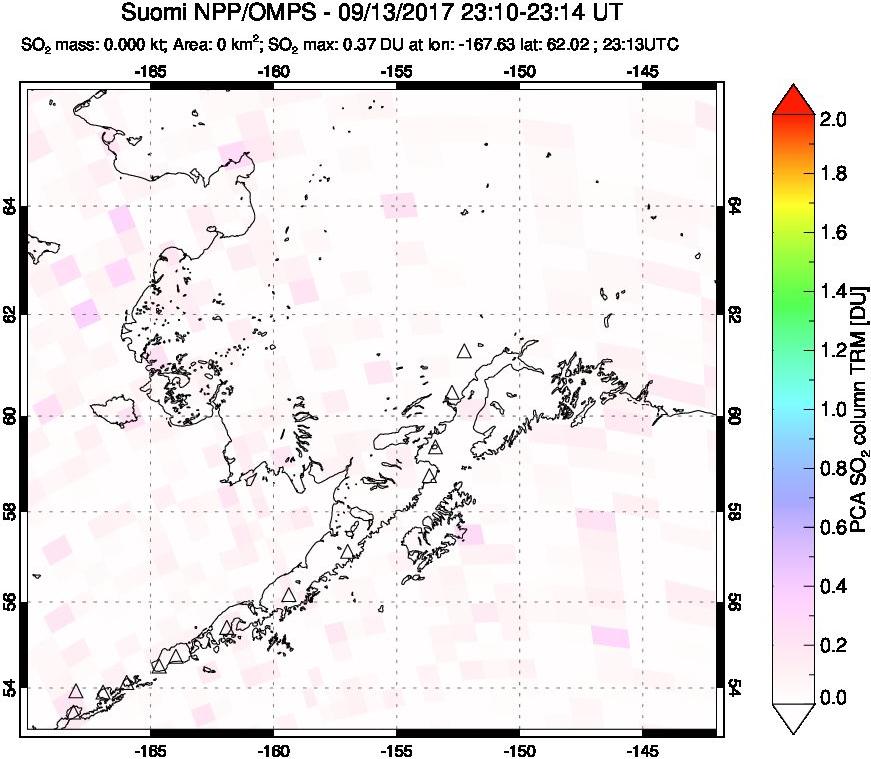 A sulfur dioxide image over Alaska, USA on Sep 13, 2017.