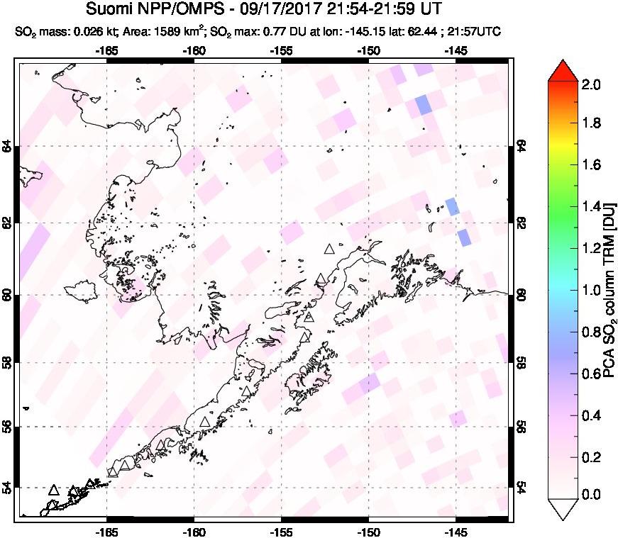A sulfur dioxide image over Alaska, USA on Sep 17, 2017.