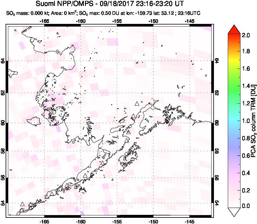 A sulfur dioxide image over Alaska, USA on Sep 18, 2017.