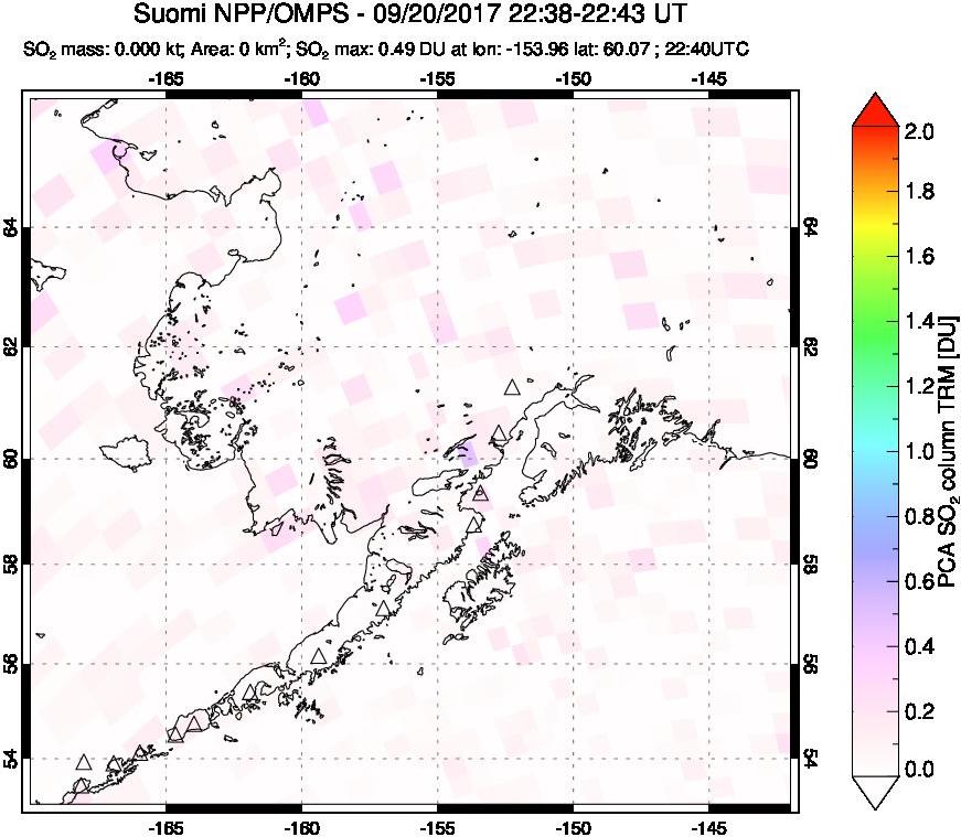 A sulfur dioxide image over Alaska, USA on Sep 20, 2017.