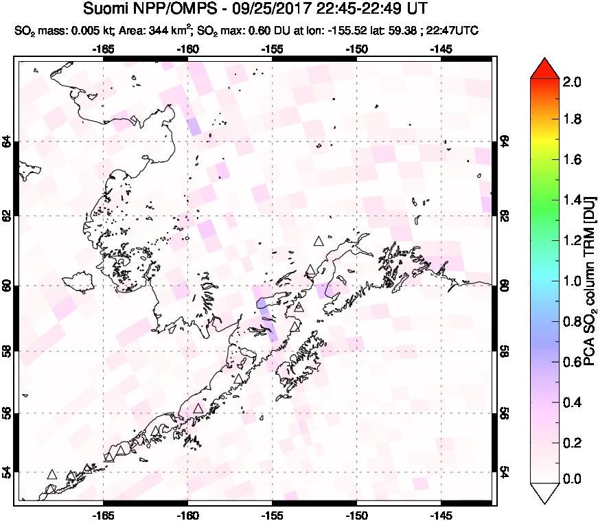 A sulfur dioxide image over Alaska, USA on Sep 25, 2017.