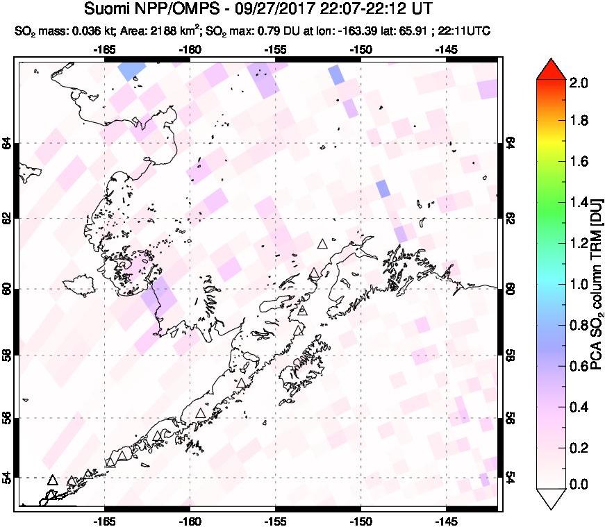 A sulfur dioxide image over Alaska, USA on Sep 27, 2017.