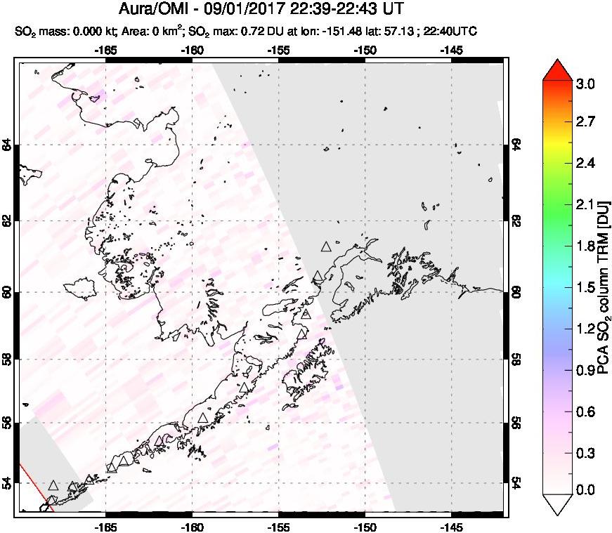 A sulfur dioxide image over Alaska, USA on Sep 01, 2017.