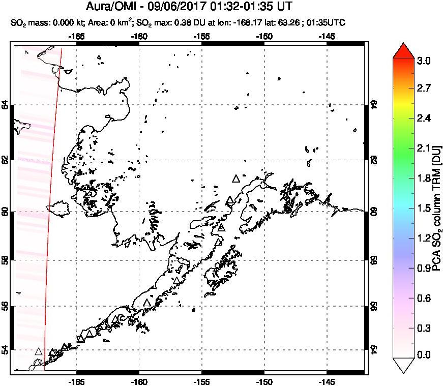 A sulfur dioxide image over Alaska, USA on Sep 06, 2017.