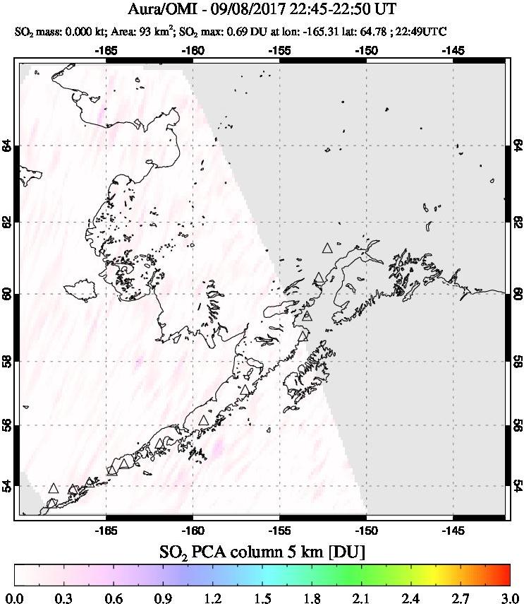 A sulfur dioxide image over Alaska, USA on Sep 08, 2017.
